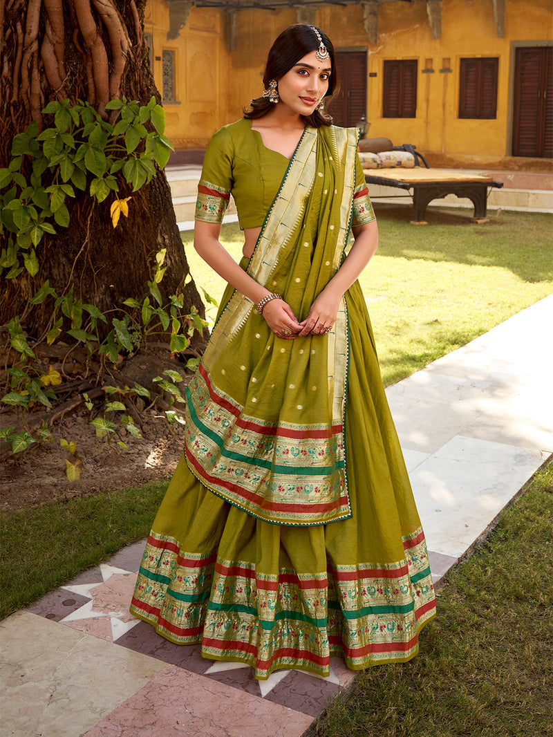 Mehendi color Chanderi Ghaghra Choli