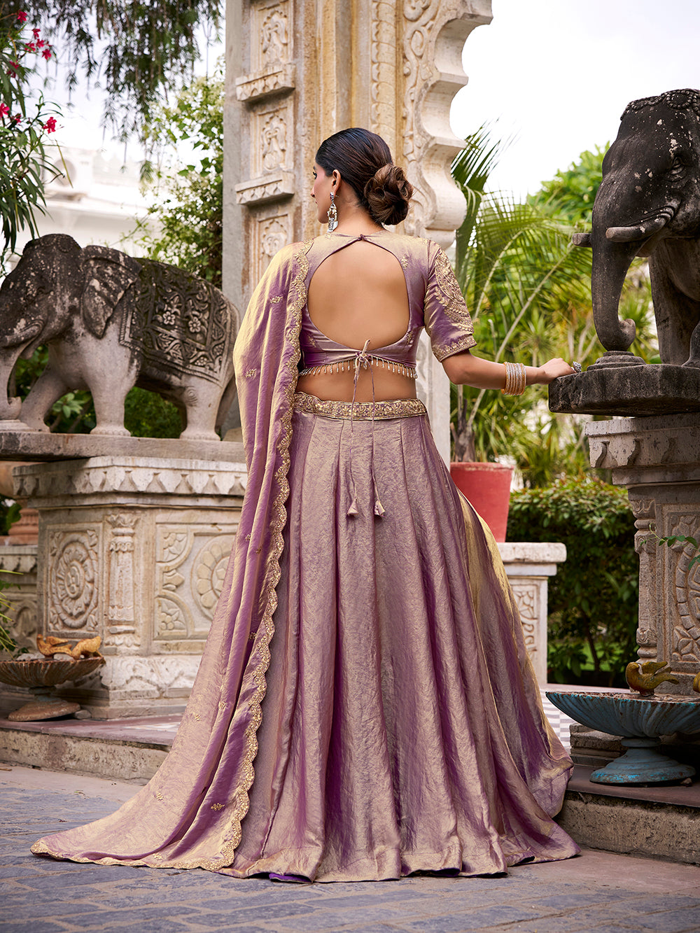 Lavender Pure Fendi Silk Sequins & Thread Embroidery Work Lehenga Choli