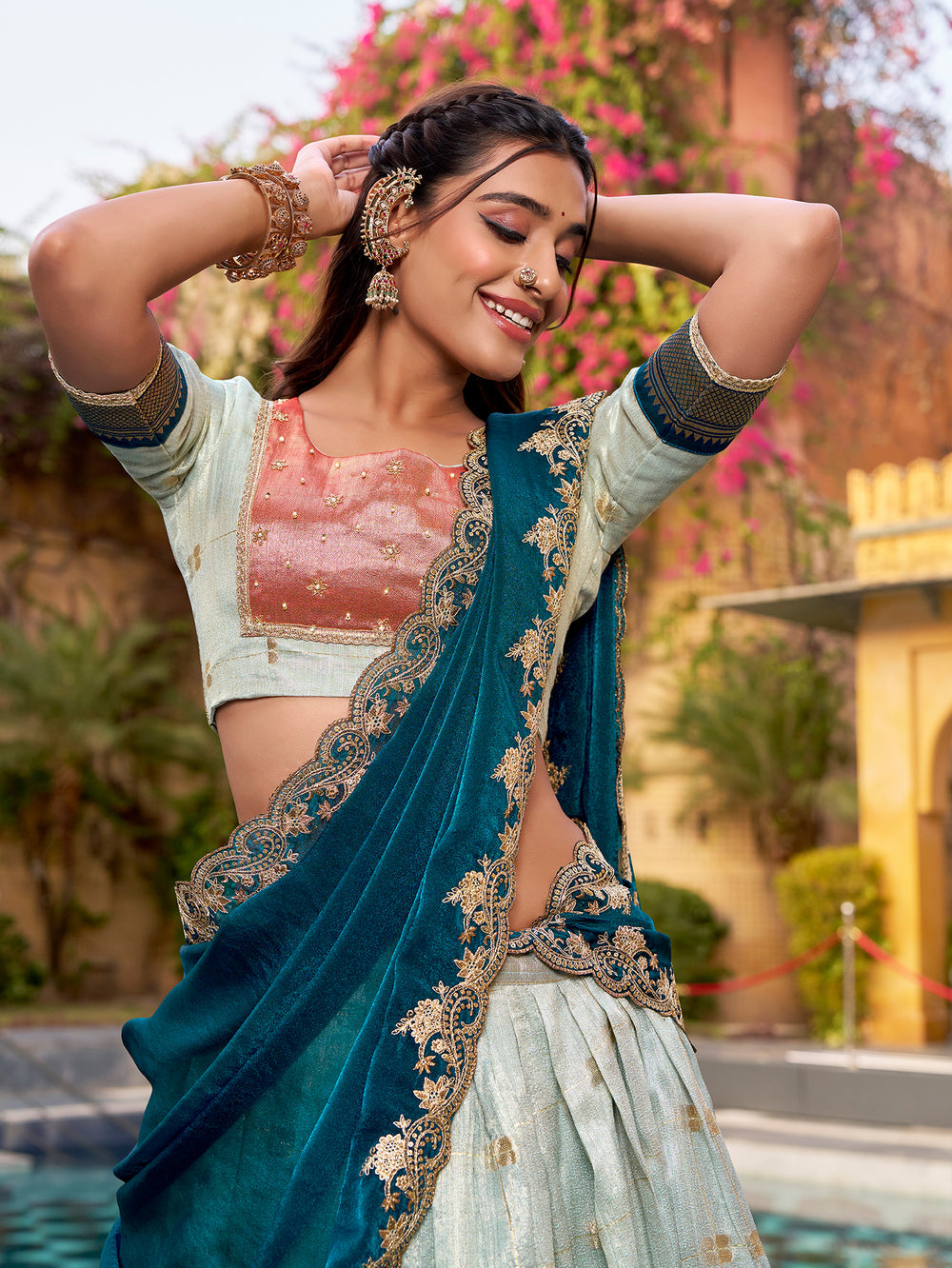 Sky Blue Pure Soft Slub Kota Zari Weaving Paithani Work Paithani Lehenga Choli