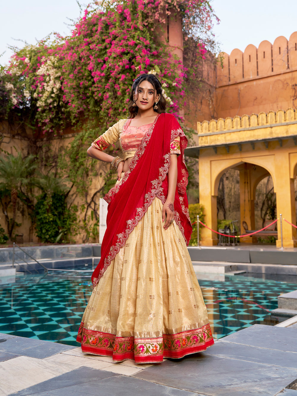 Yellow Pure Soft Slub Kota Zari Weaving Paithani Work Paithani Lehenga Choli