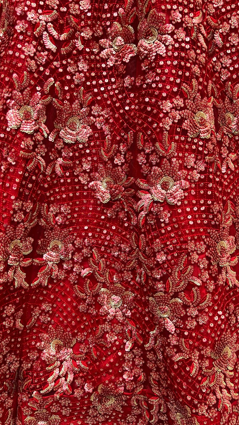Red Pure Soft Heavy Net Sequins Embroidery Work Bridal Lehenga