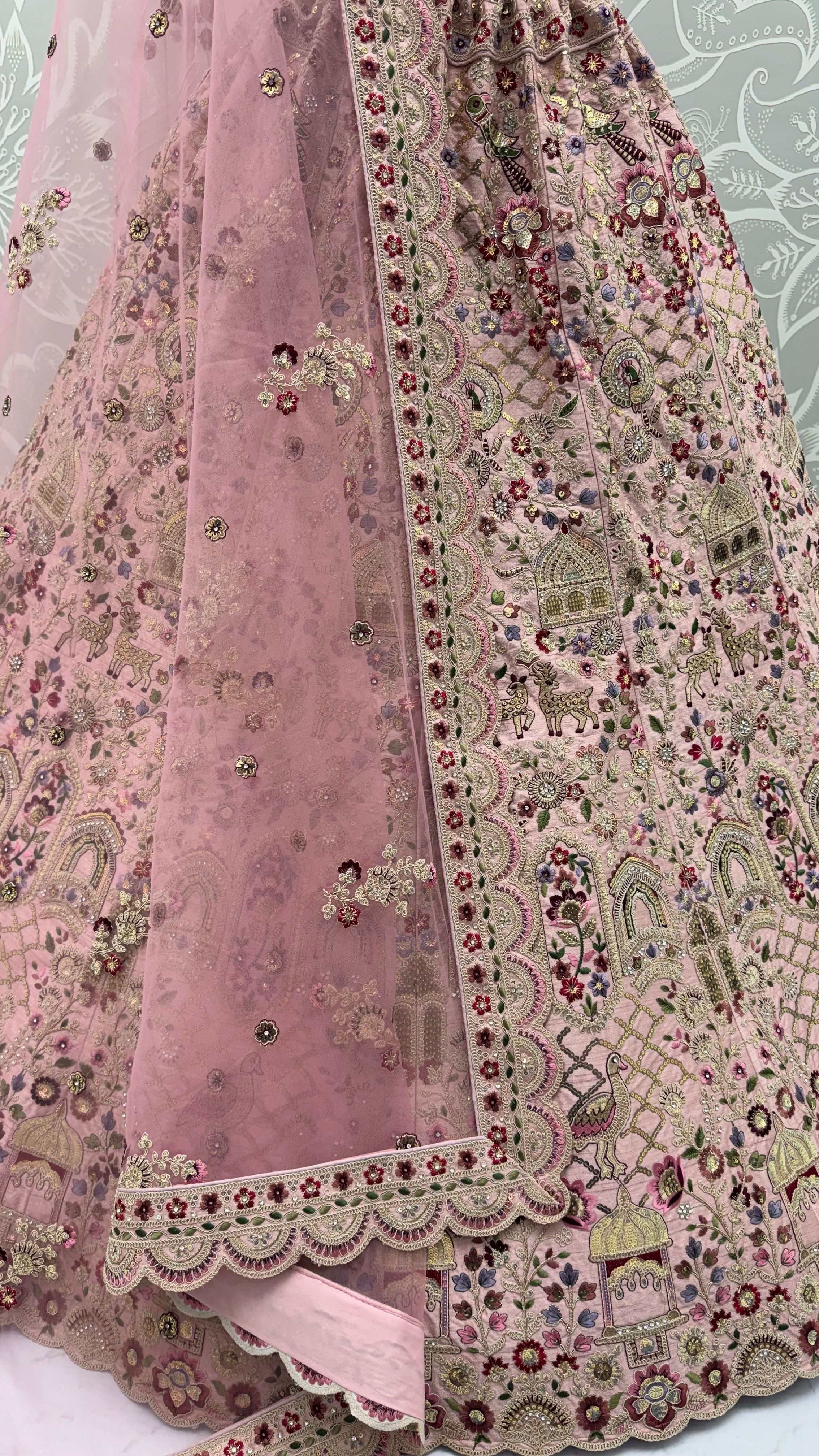 Pink Pure Soft Gadhwal Silk Heavy Embroidery Work Bridal Lehenga Choli