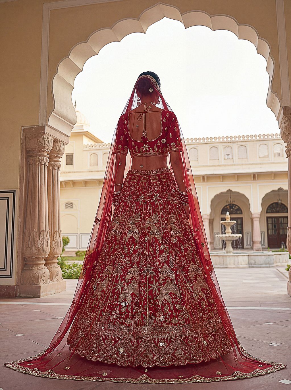 Red Pure Soft Silk Heavy Embroidery Work Bridal Lehenga
