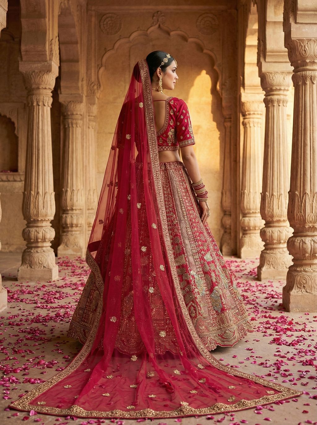 Pink Pure Soft Silk Heavy Embroidery Work Bridal Lehenga