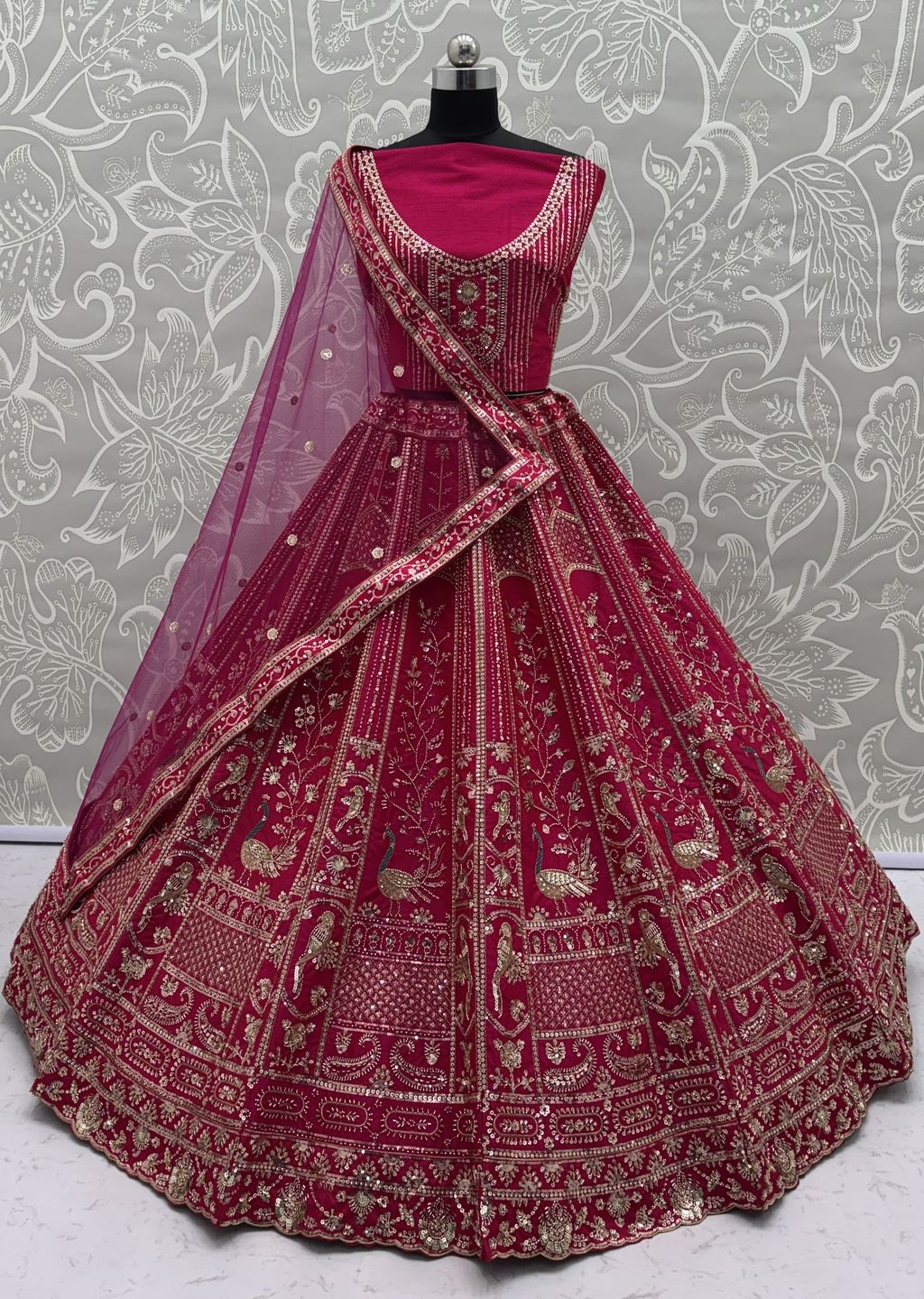 Pink Pure Soft Silk Heavy Embroidery Work Bridal Lehenga