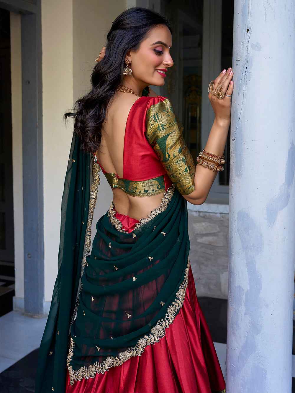 Red Pure Narayan Pattu with Zari Weaving & Embroidery Paithani Lehenga Choli