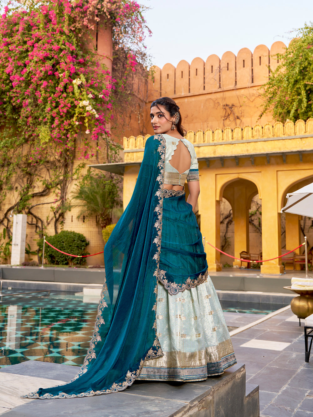 Sky Blue Pure Soft Slub Kota Zari Weaving Paithani Work Paithani Lehenga Choli