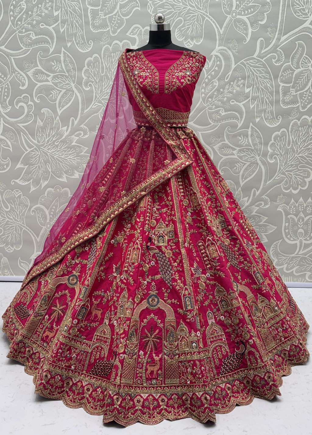 Pink Pure Soft Silk Heavy Embroidery Work Bridal Lehenga
