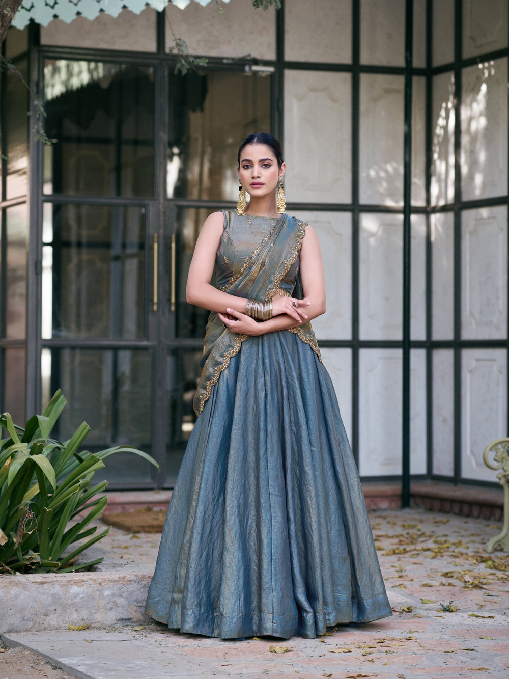Teal Pure Fendi Silk Sequins & Thread Embroidery Work Lehenga Choli