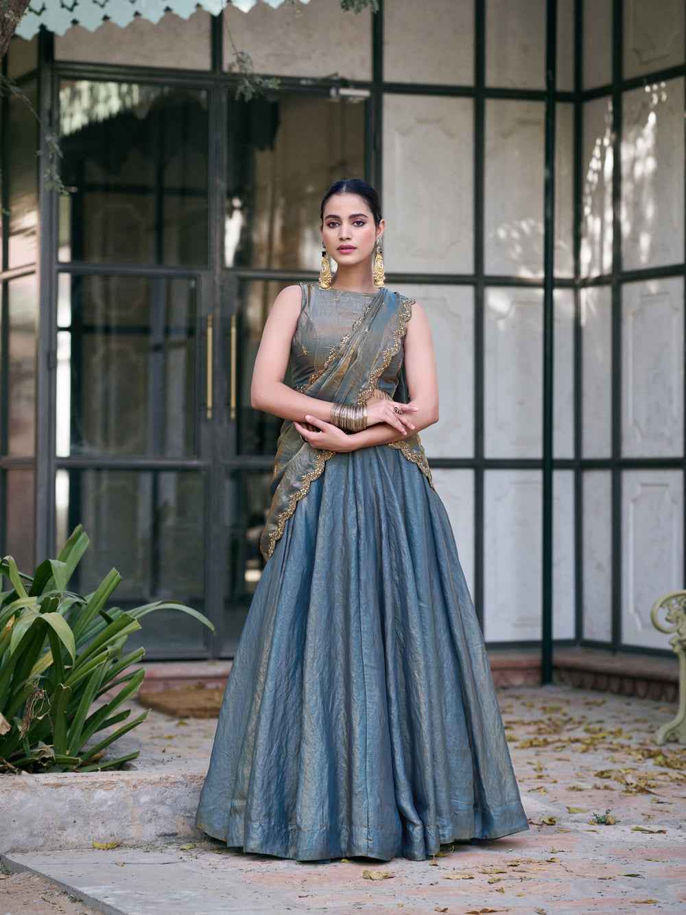 Teal Pure Fendi Silk Sequins & Thread Embroidery Work Lehenga Choli