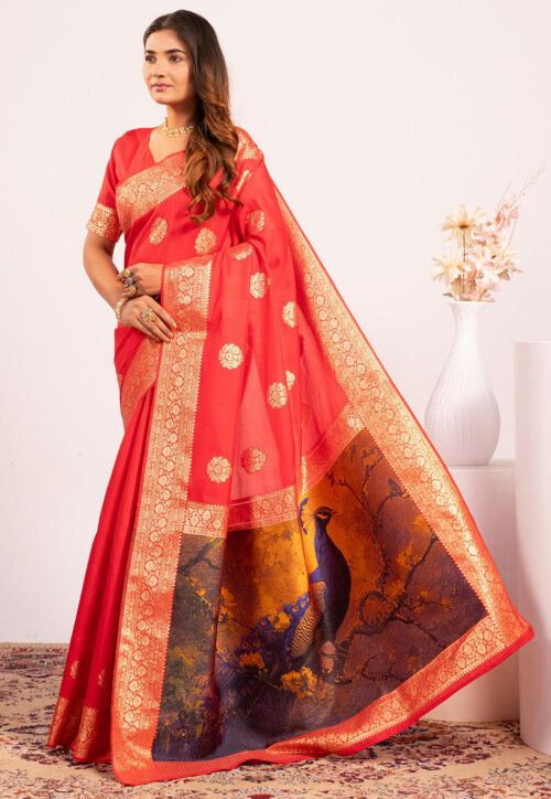 Red Pure Soft Banarasi Silk Zari Woven Saree