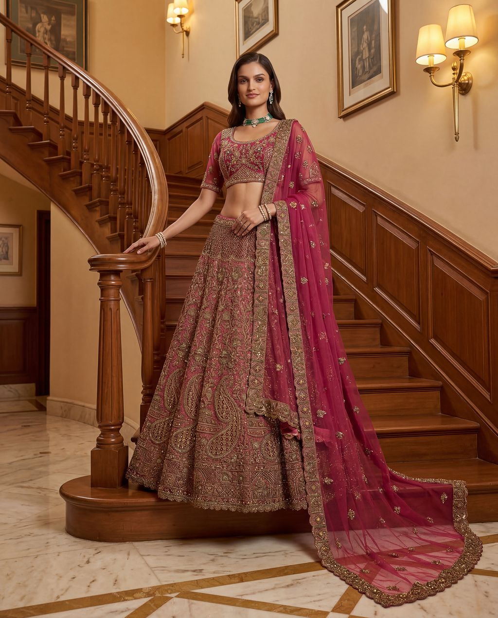 Pink Pure Soft Heavy Net Sequins Embroidery Work Bridal Lehenga