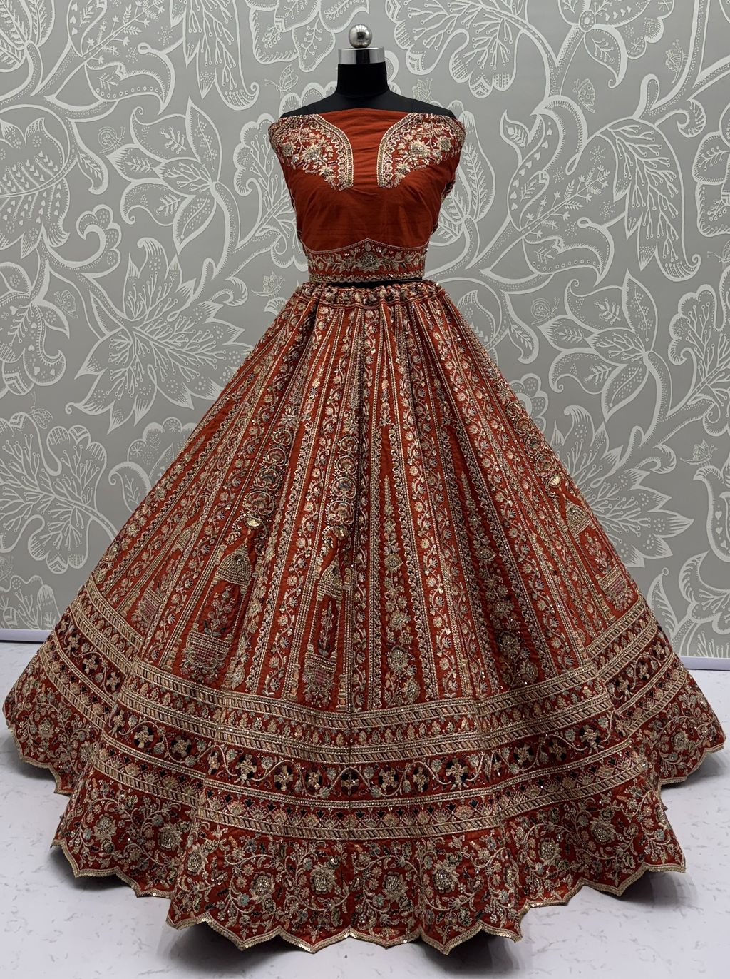 Orange Pure Soft Silk Premium Bridal Lehenga Choli Wedding Lehenga Choli Anant Tex Exports Pvt.Ltd..