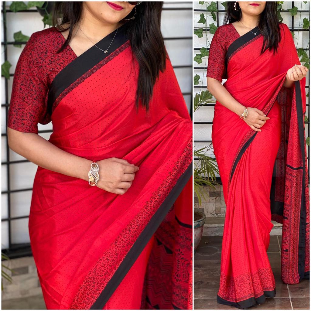 Silk Crape Uniform Printed Saree Anantexports