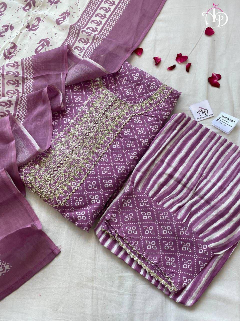 Beutiful Winter Pastel Colored Handblock Printed Kurti Pant Set Anant Tex Exports Private Limited