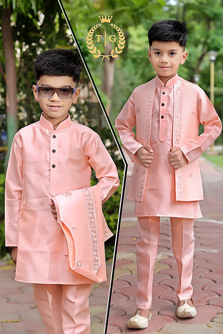 Party Wear Kids Kurta-Koti-Pyjama Set Anant Tex Exports Private Limited