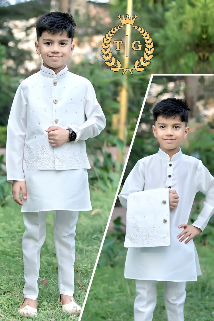 Party Wear Kids Kurta-Koti-Pyjama Set Anant Tex Exports Private Limited