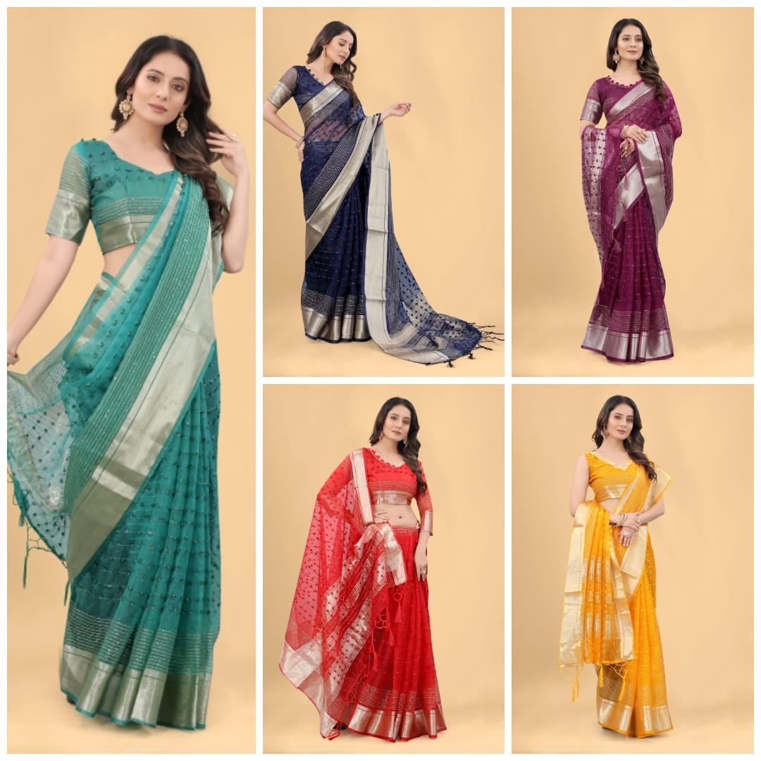 Pure Suprima Organza Silk Saree With Pompom+Sequence Anant Tex Exports Private Limited