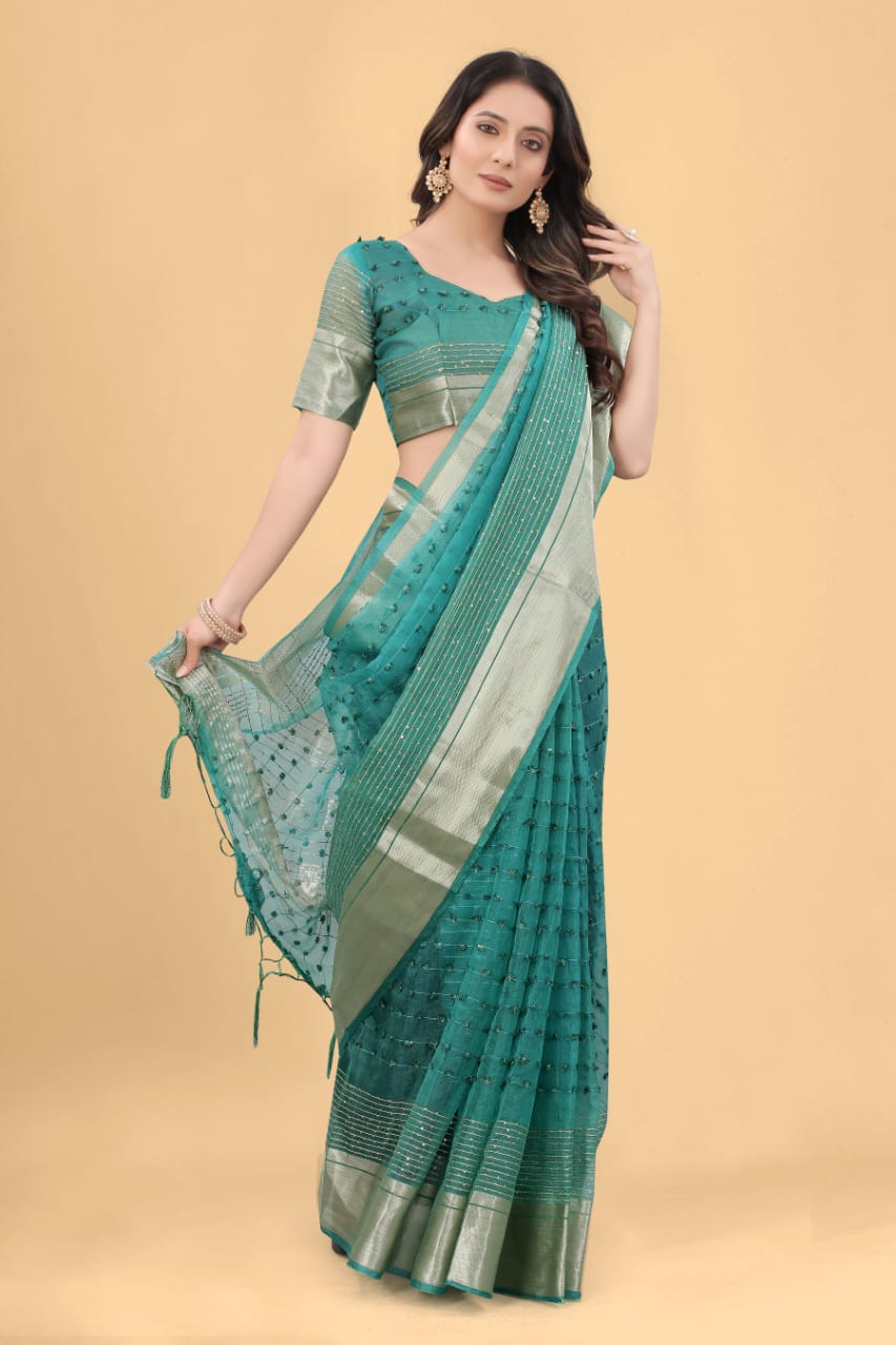 Pure Suprima Organza Silk Saree With Pompom+Sequence Anant Tex Exports Private Limited