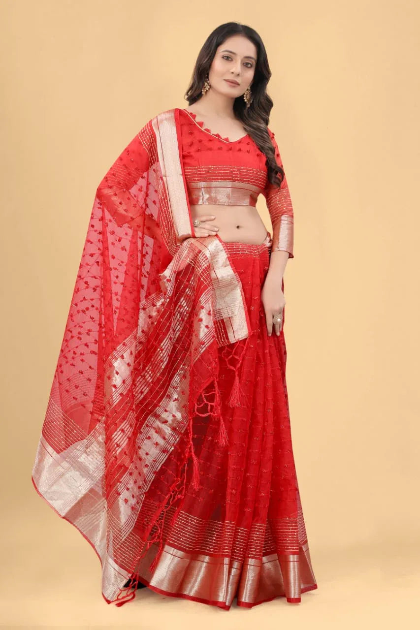Pure Suprima Organza Silk Saree With Pompom+Sequence Anant Tex Exports Private Limited