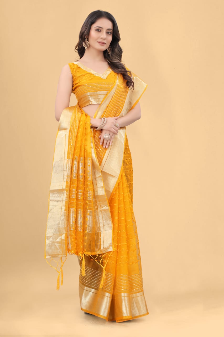 Pure Suprima Organza Silk Saree With Pompom+Sequence Anant Tex Exports Private Limited