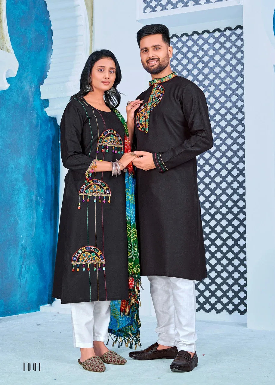 Navratri Special Couple combo of Kurta with Pajama & Kurti with Pants & Dupatta Dress Anant Tex Exports Private Limited