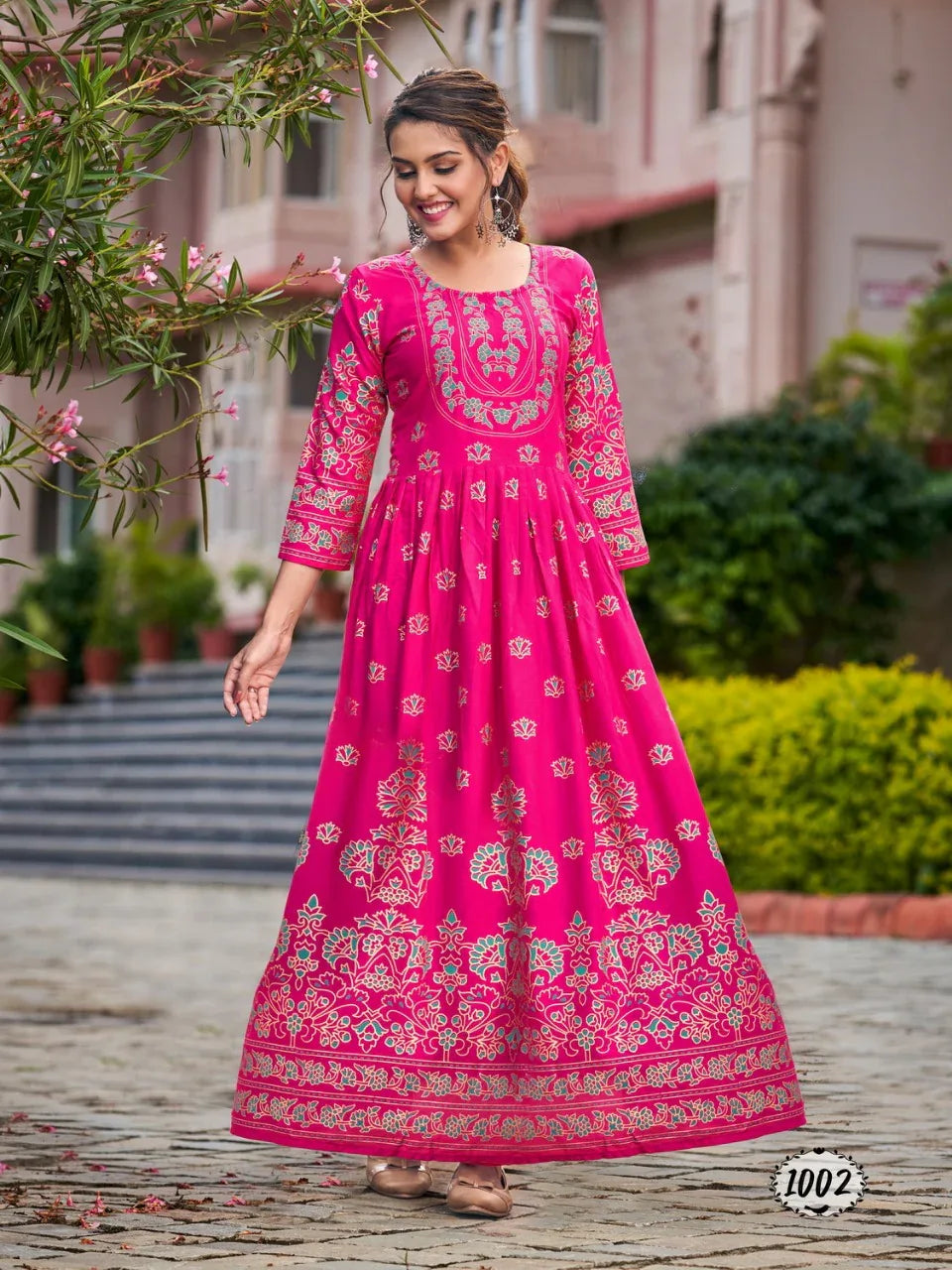 Flora Foil Print Flair Gown Anant Tex Exports Private Limited