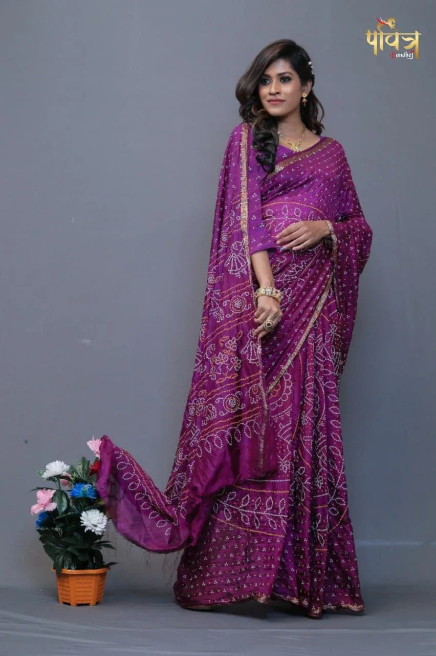 Tafetta Silk Print Bandhej Saree Anant Tex Exports Private Limited