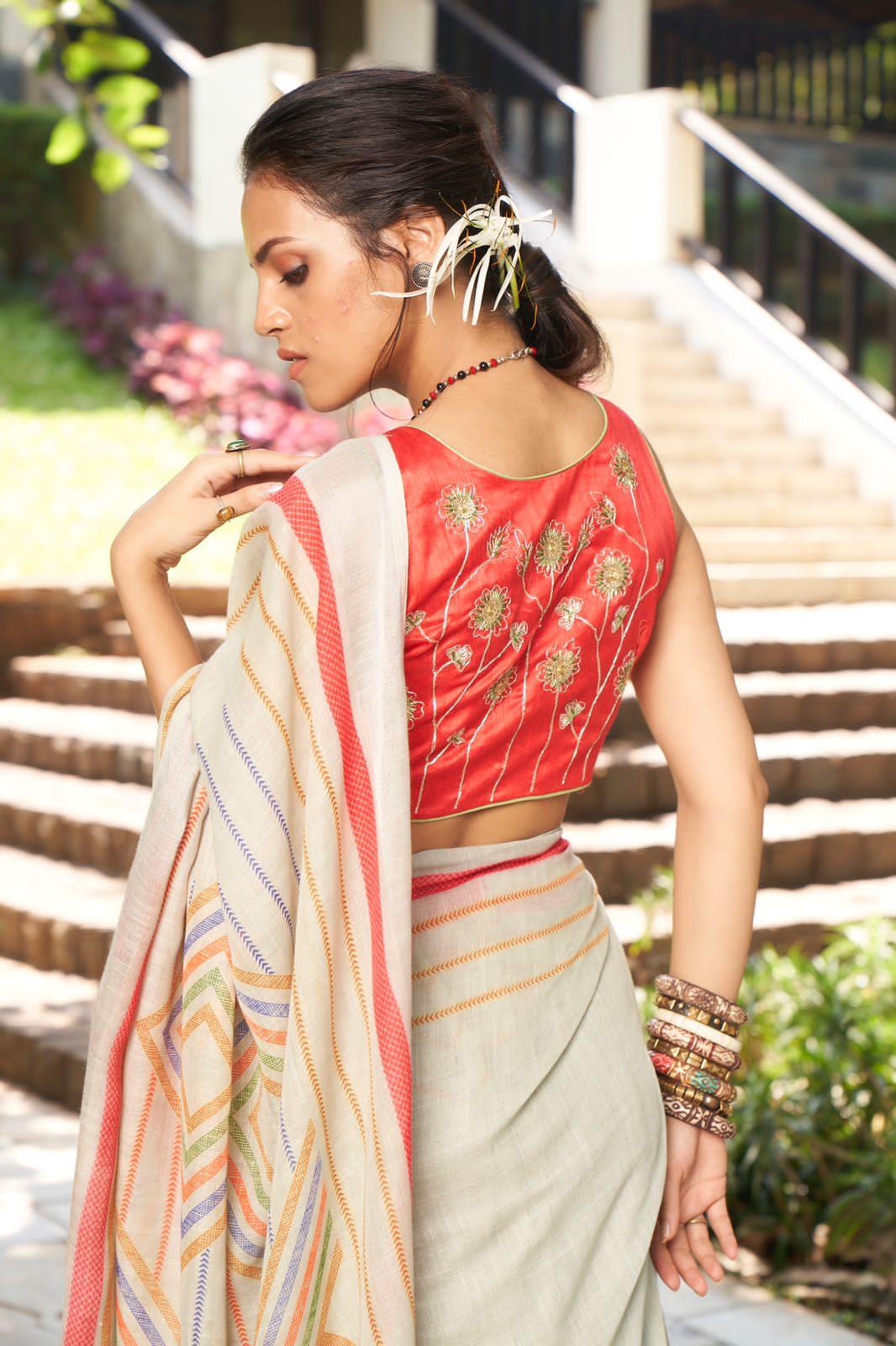 Sr Mercury Vol-3 Ethnic Fancy Wear Handwork Pure Linen Printed Saree Catalog Wholesaler Anant Tex Exports Private Limited