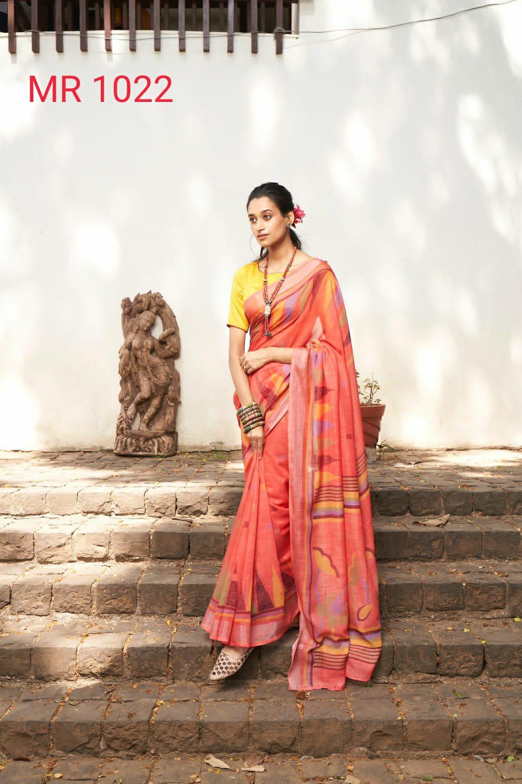 Sr Mercury Vol-3 Ethnic Fancy Wear Handwork Pure Linen Printed Saree Catalog Wholesaler Anant Tex Exports Private Limited