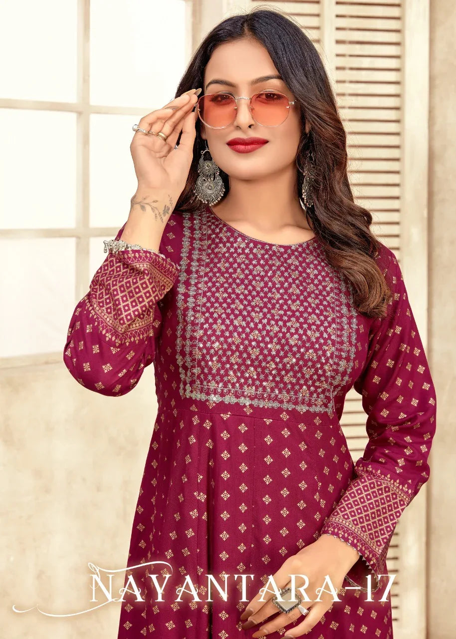 NAYANTHARA V-17 RAYON WITH FOIL PRINT SUIT Anant Tex Exports Private Limited