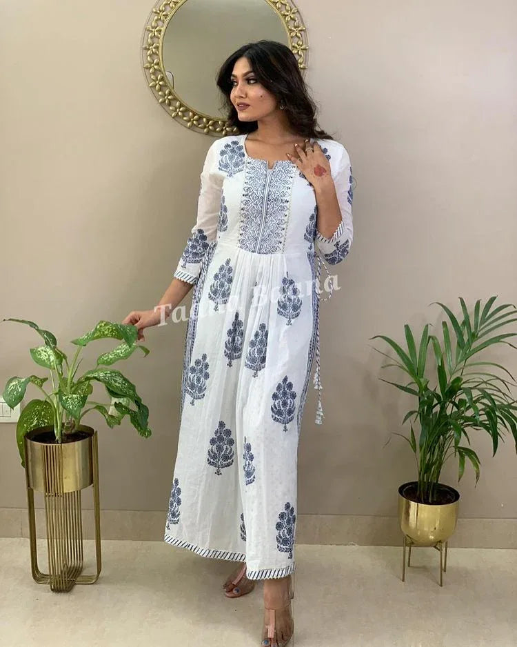Hand Block Print Long Slit Cotton Kurti Pant Set Anant Tex Exports Private Limited