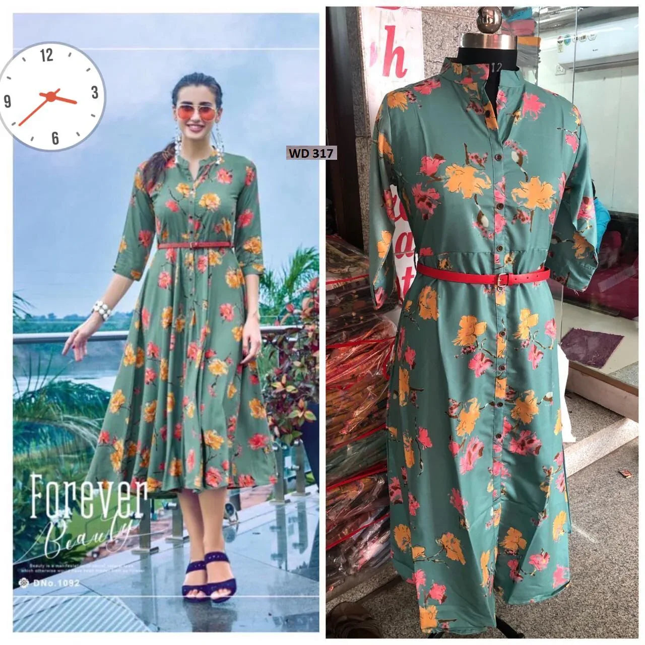 Kamini -2 poly Rayon Print with Lather belt Kurti Anant Tex Exports Private Limited