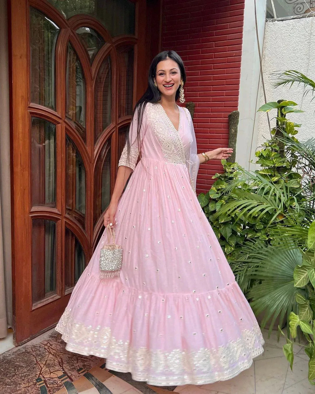 Heavy Faux Georgette With Heavy Embroidery Foil Mirror Work Gown Anant Tex Exports Private Limited