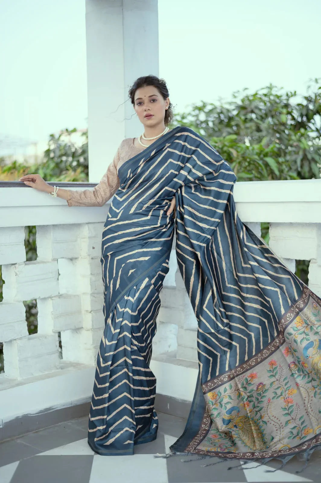 LEHERIYA SAREE WITH KALAMKARI PEACOCK PALLU Anant Tex Exports Private Limited