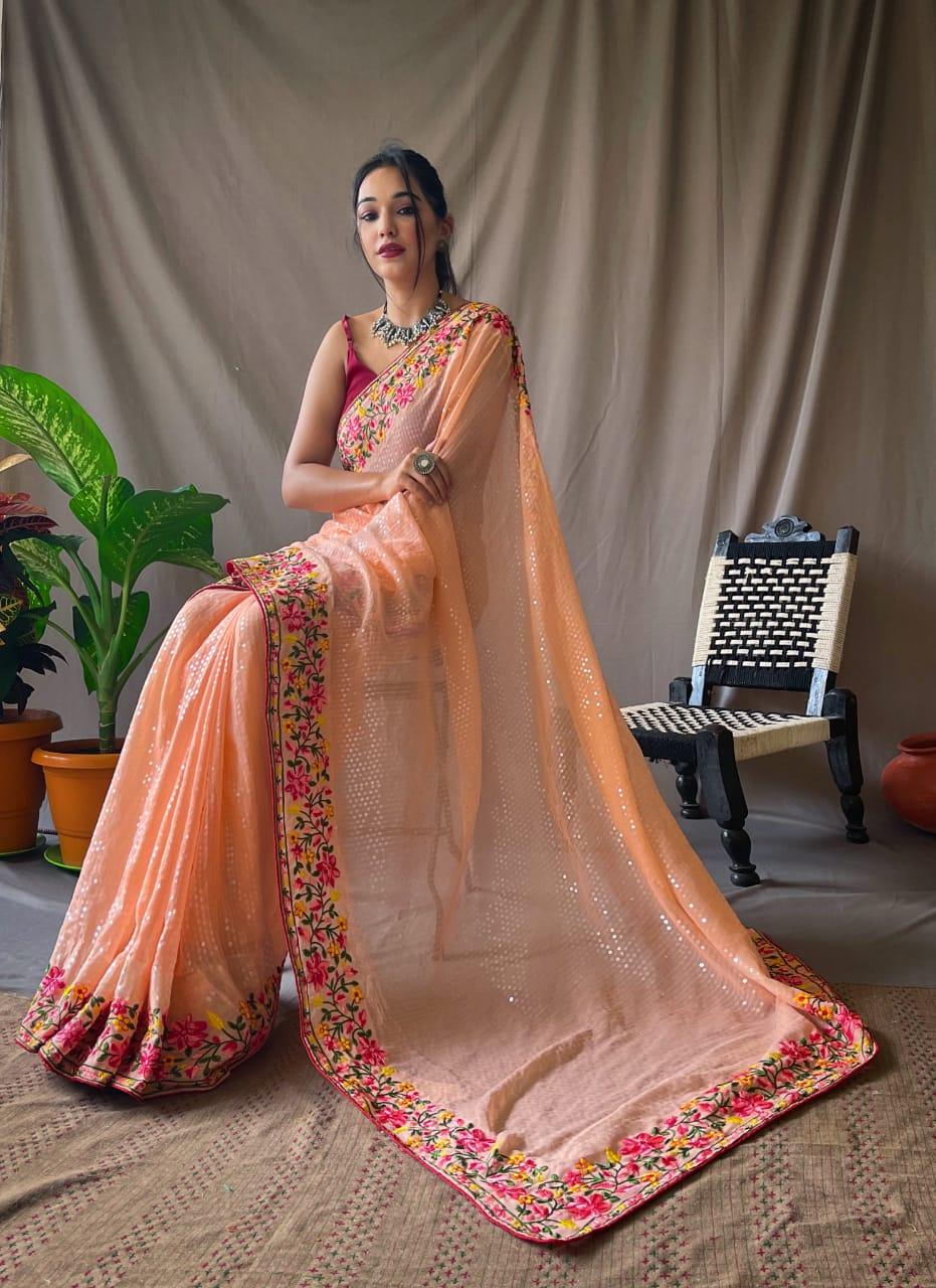PURE GEORGETTE SAREE WITH ALL OVER 5MTR SEQUENCE WORK Anant Tex Exports Private Limited