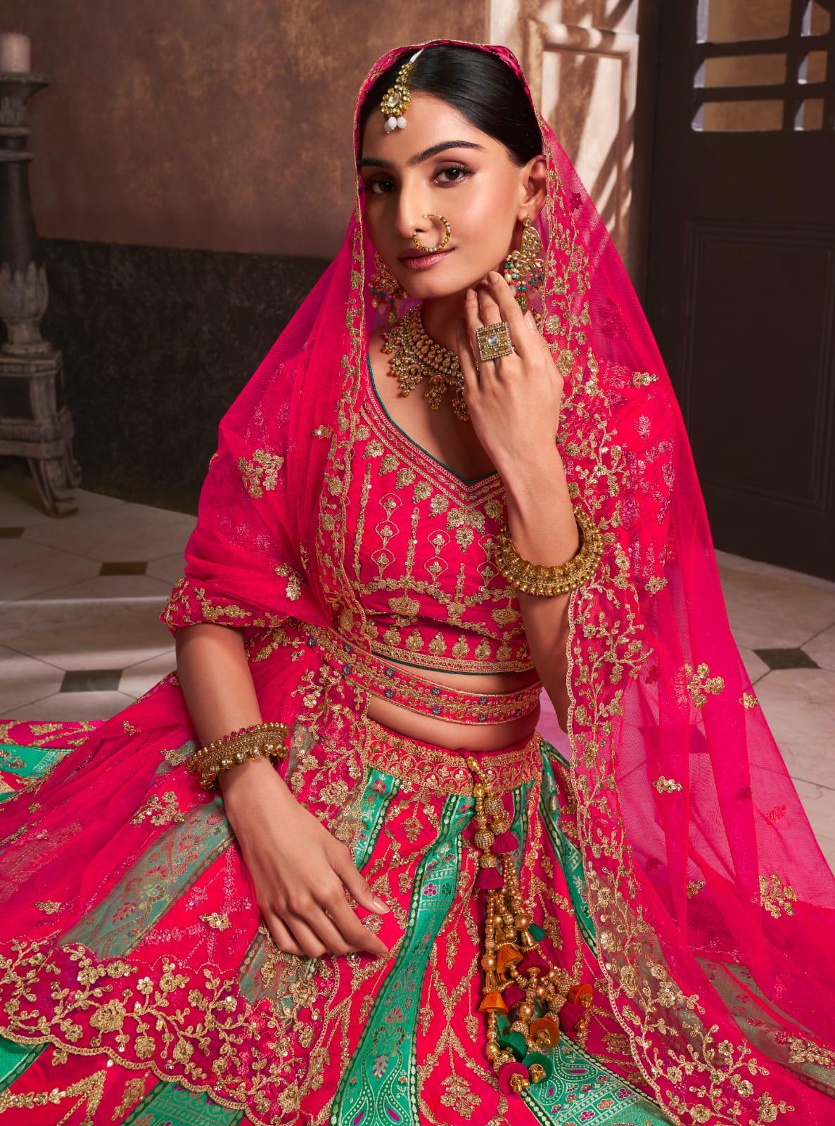 Banarasi Silk Lehenga with Zari Embroidery in Vibrant Colors, Perfect for Weddings and Festivals
