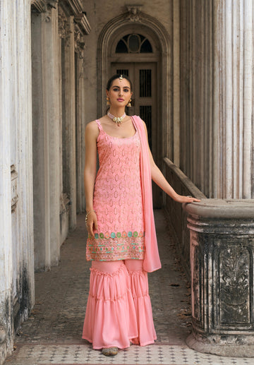Trendy Sharara Suit with intricate embroidery and luxurious fabric, perfect for weddings, parties, and festive celebrations.