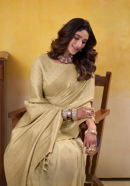Cream Pure Soft Dhatu Silk Handloom Tussar Silk Saree 