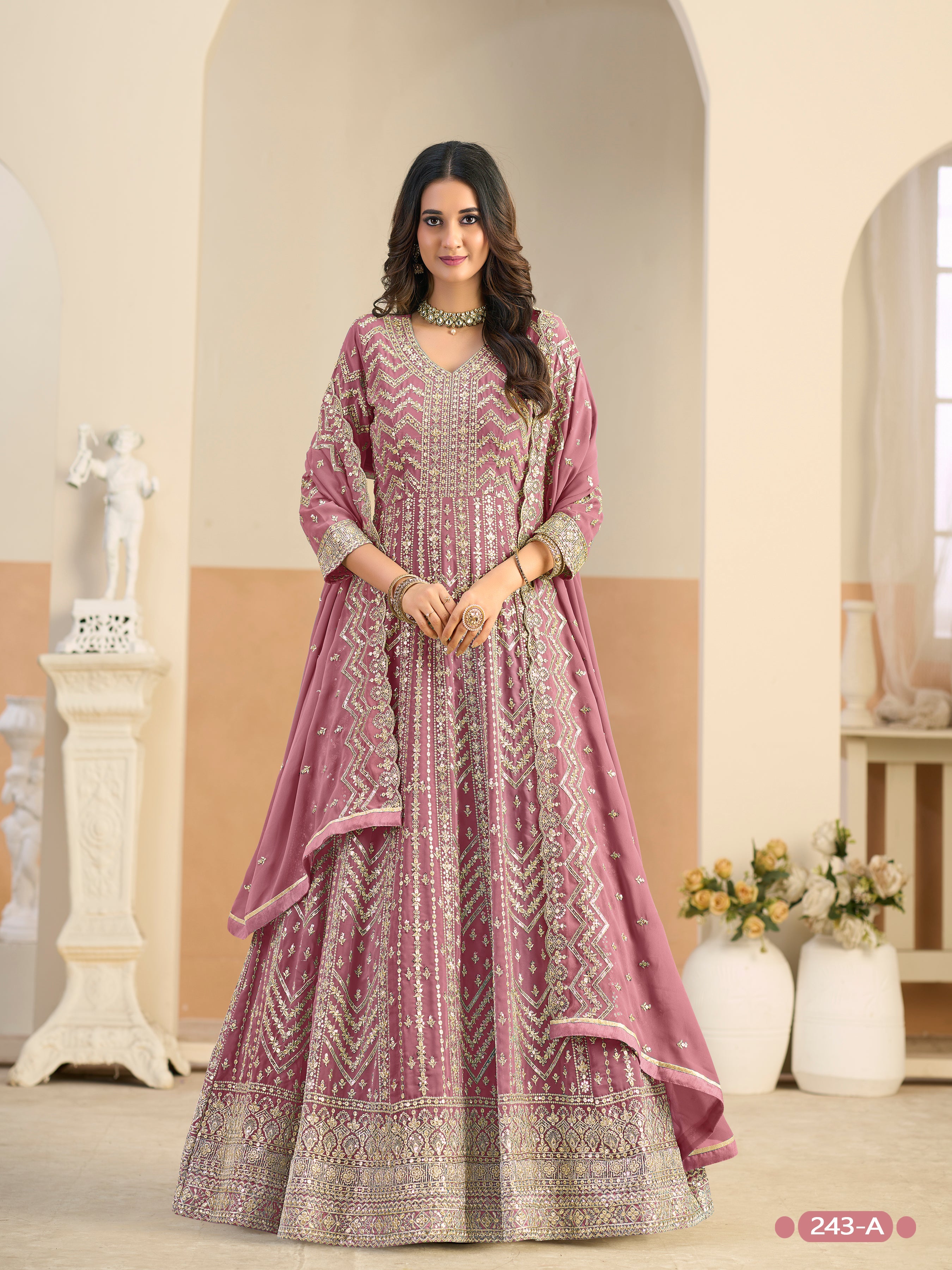 Pastle Pink Pure Soft Faux Georgette Heavy Embroidery Work Long Anarkali Gown 