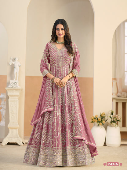 Pastle Pink Pure Soft Faux Georgette Heavy Embroidery Work Long Anarkali Gown 