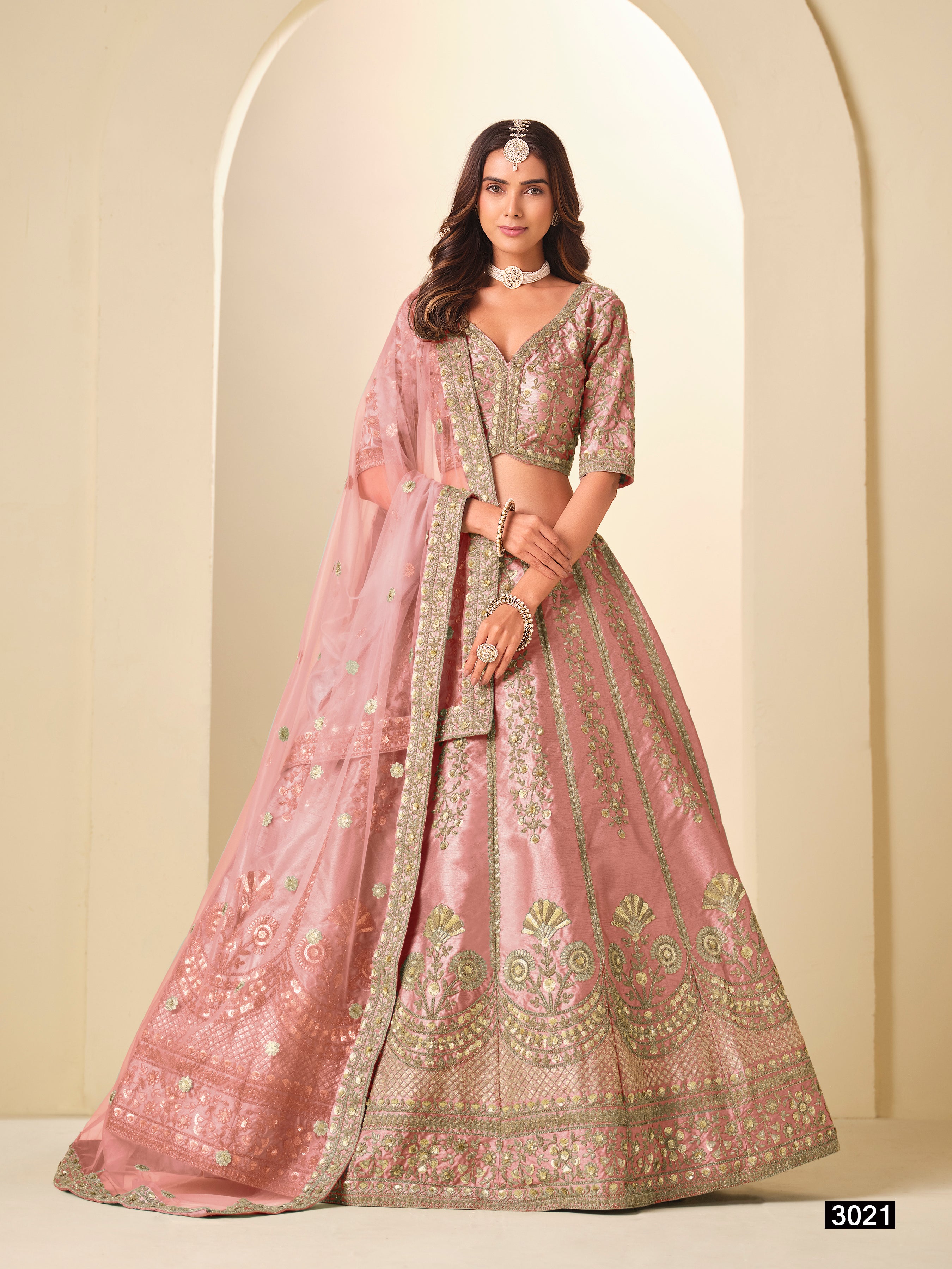 Pink Pure Soft Art Silk Heavy Embroidery Work Bridal Lehenga 