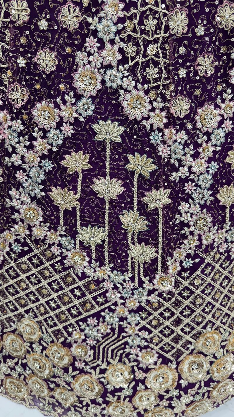 Indigo Pure Soft Net Heavy Embroidery Work Bridal Lehenga