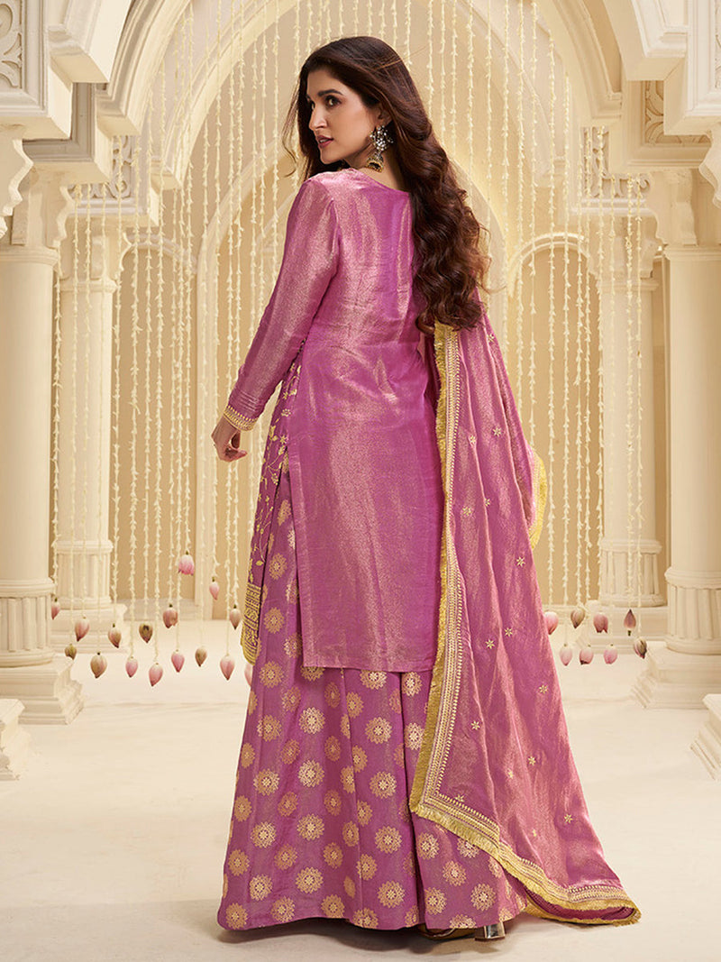 Elegant party wear lavender sharara suit with dupatta