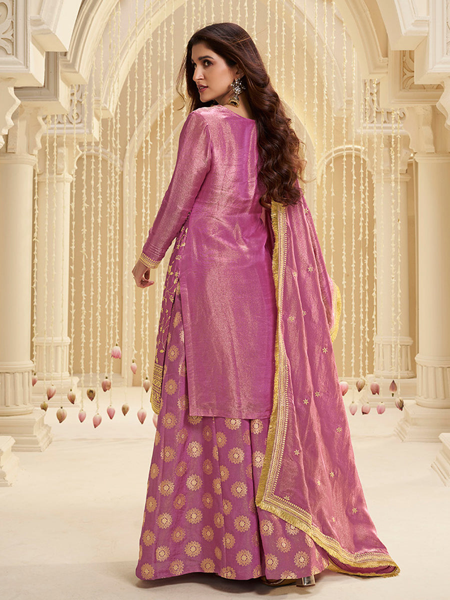 Elegant party wear lavender sharara suit with dupatta