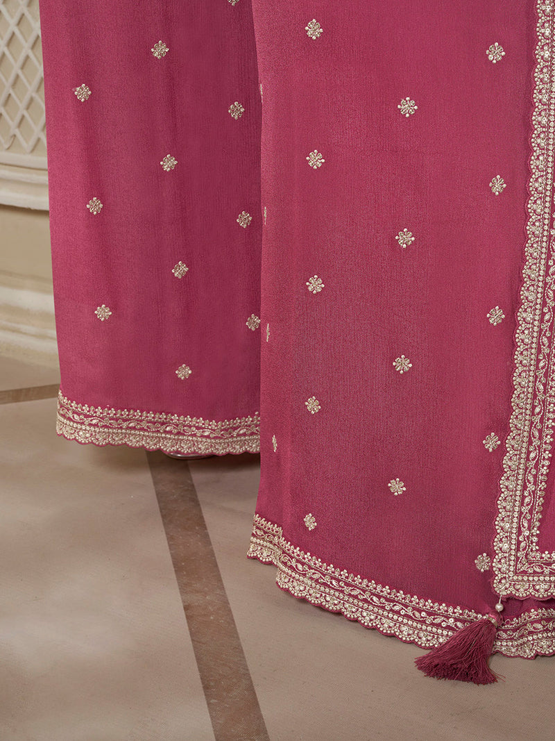 Elegant Pink Wedding Wear Kurta Sharara Set