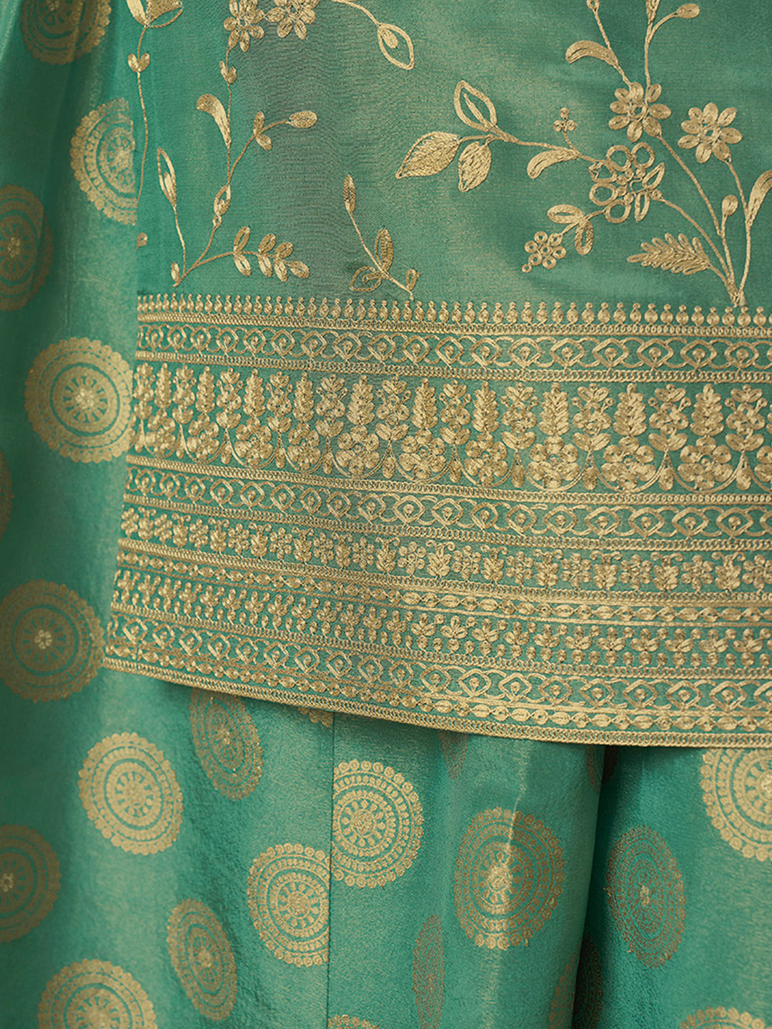 Mehendi Green Viscose Tissue Sharara Suit with Pitta Embroidery