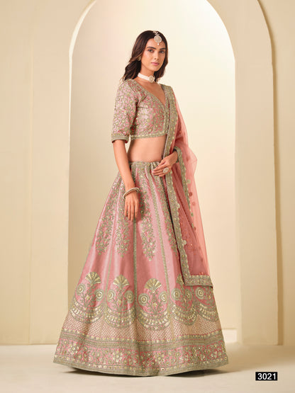 Pink Pure Soft Art Silk Heavy Embroidery Work Bridal Lehenga 