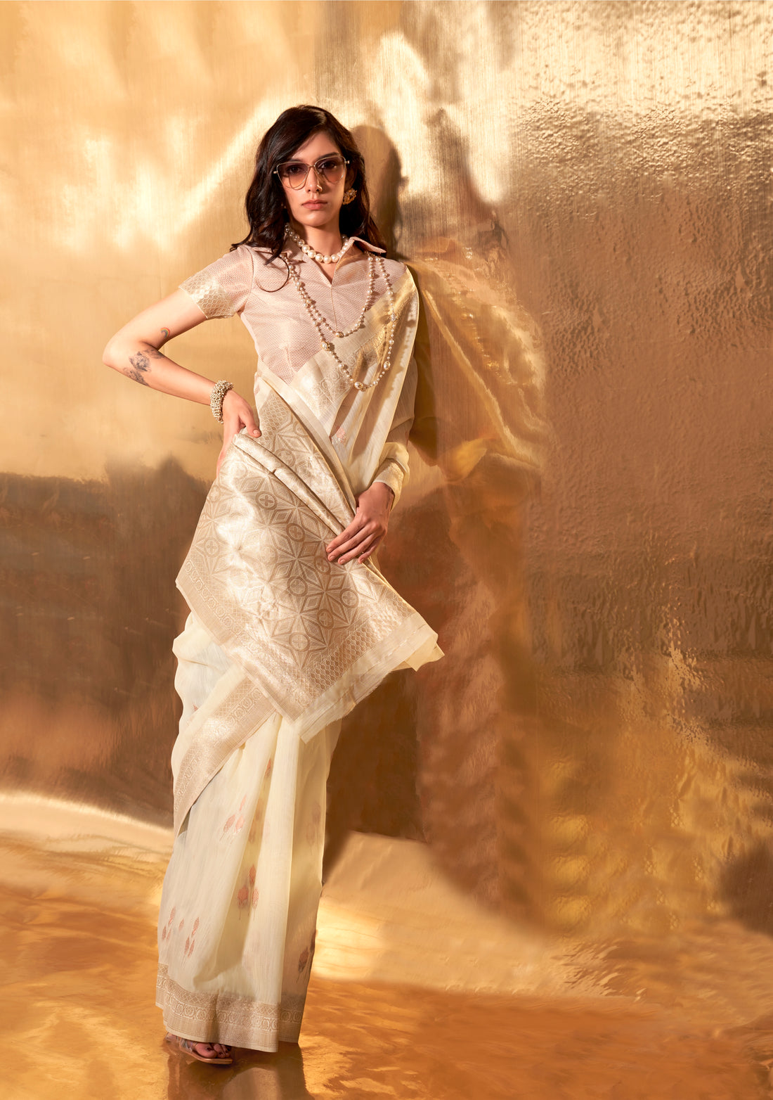 Party Wear Pure Linen Cotton Handwoven Saree