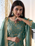 Designer green tissue kurta sharara set with dupatta